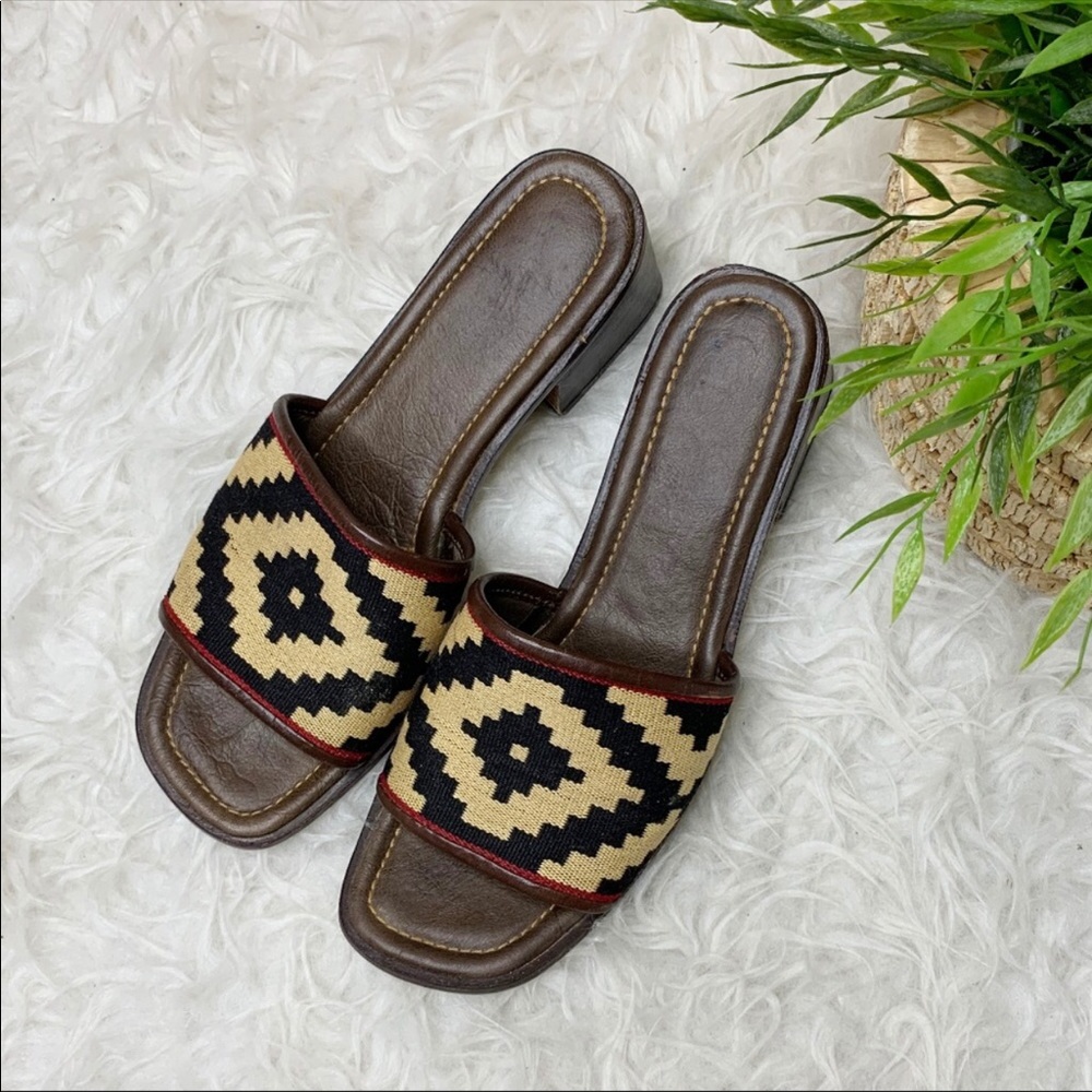 Women’s vintage woven block heel slide